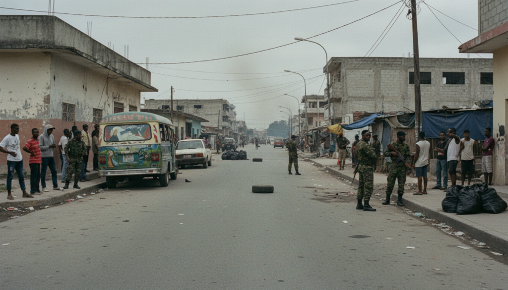 Street-level scene in Port-au-Prince showing reduced traffic and visible tension